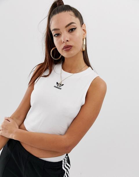 Camiseta Sin Mangas Corta Con Tres Rayas En Blanco Adicolor De Adidas Originals