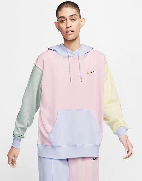 nike mini metallic swoosh oversized colour block hoodie in multi