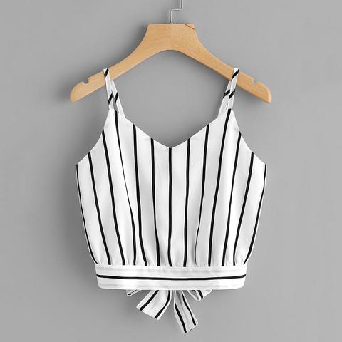 Striped Self-tie Cropped Cami Top