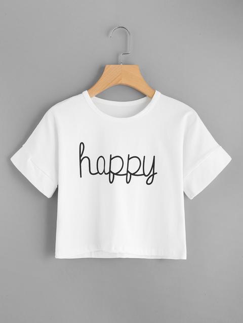 Happy Print Crop Tee