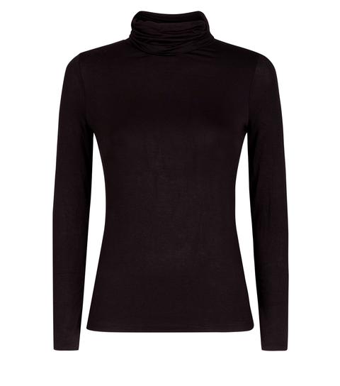 Petite Black Roll Neck Top New Look