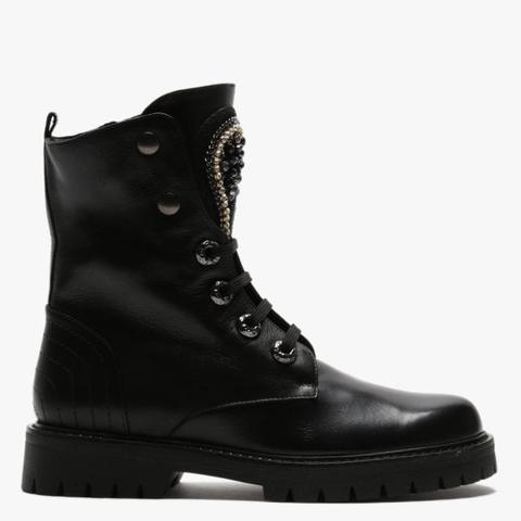 Ethen Black Leather Embellished Ankle Boots