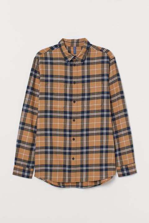 Cotton Flannel Shirt - Beige