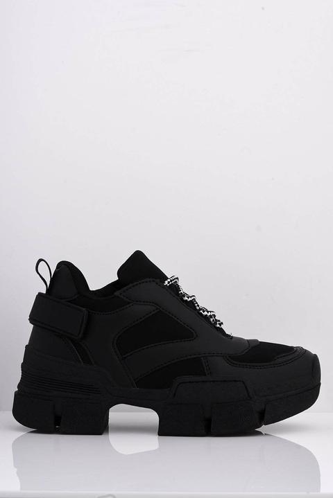 Black Pu Contrast Chunky Velcro Trainers