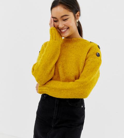 Jersey Con Cuello Abotonado En Amarillo Brillante De New Look