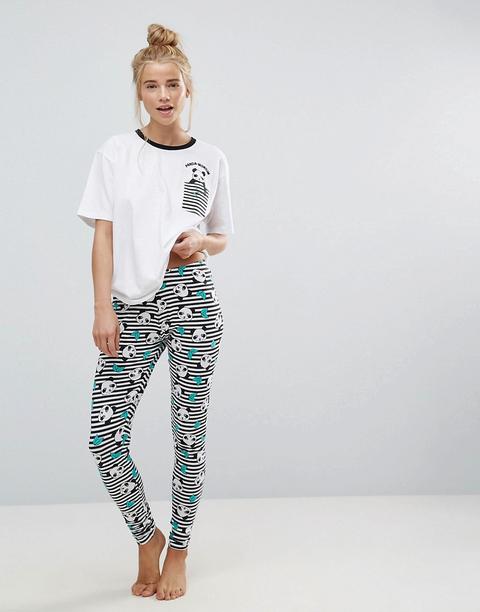 "asos - Pigiama Leggings E T-shirt Con Scritta "panda-monium" - Multicolore