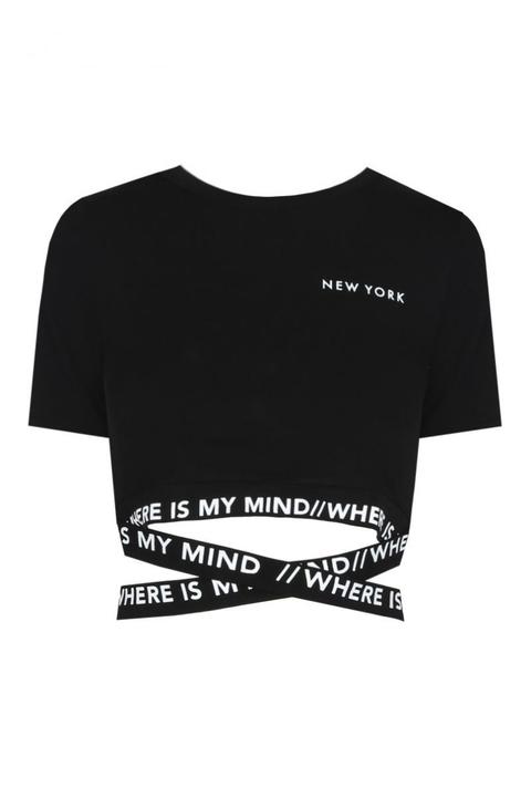 T-shirt Corta Nera Con Slogan