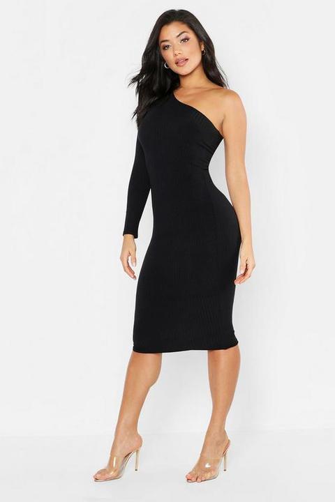 Tonal Ribbed One Shoulder Midi Dress