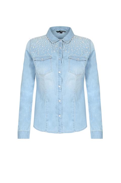 Camicia Jeans Con Perle