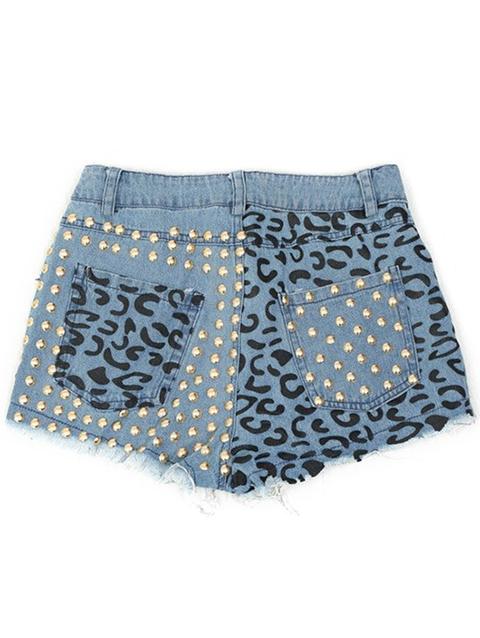 Denim Rivetto Impreziosito Tasche Shorts