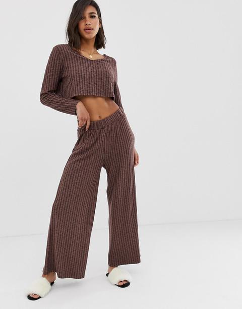 Asos Design - Mix & Match - Pantaloni Da Casa Con Fondo Ampio - Marrone