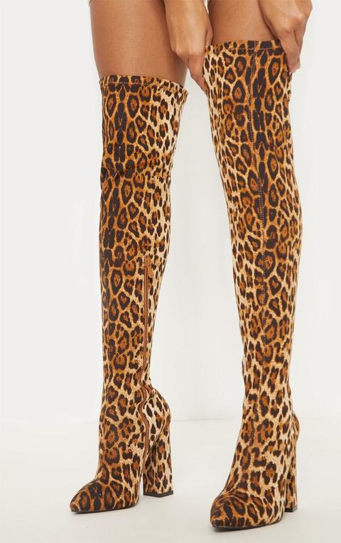 Leopard Point Block Heel Over The Knee Boot