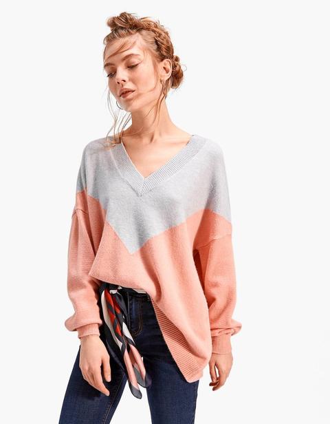 Pullover Scollo A V Motivo A Intarsio Rosa Pastello