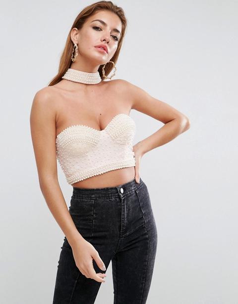 Asos - Brassière E Collarino Con Perline - Beige