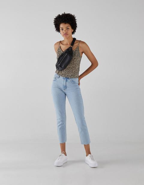 Jeans Straight Fit High Waist Cropped