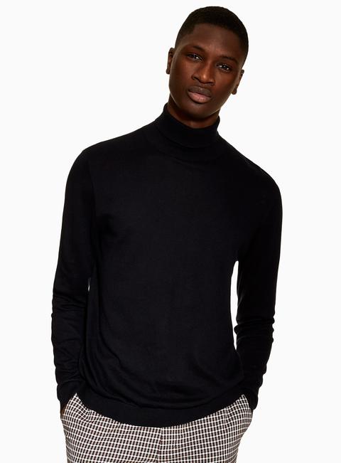 Mens Black Roll Neck Jumper, Black