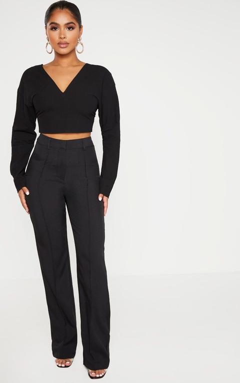 Petite - Pantalon Droit Noir Taille Haute, Noir