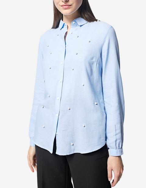 Camicia Popelin Con Applicazioni Celeste