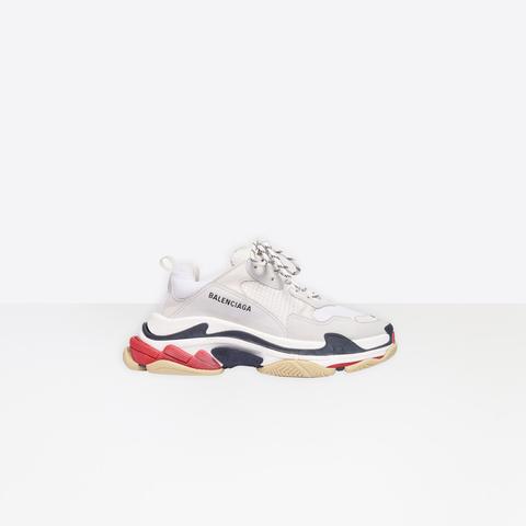 Sneaker Triple S Blanche, Noire Et Rouge En Cuir De Veau, Cuir D'agneau Et Maille