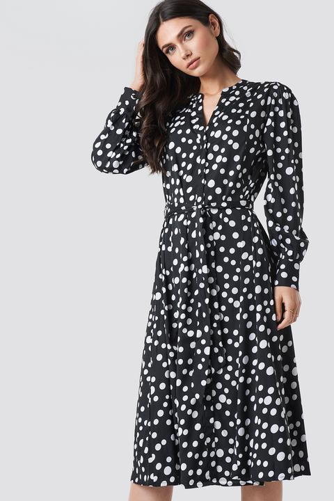 Na-kd Boho Tie Waist Dotted Shirt Dress - Black