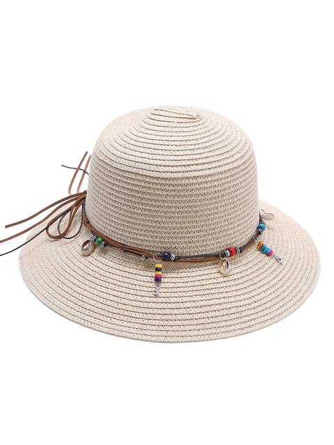 Sombrero De Paja Con Detalle De Abalorios Albaricoque