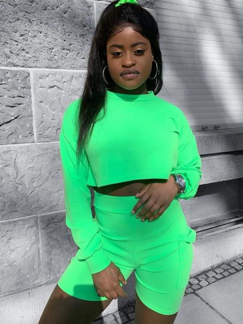 Kimmy New Crop Top & Pocket Shorts Co-ord In Neon Green