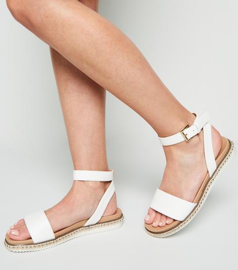 Wide Fit White Stud Trim Footbed Sandals New Look