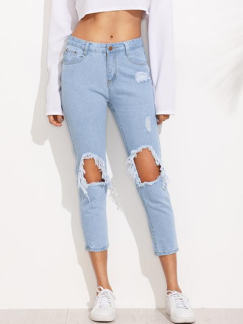 blue knee ripped jeans