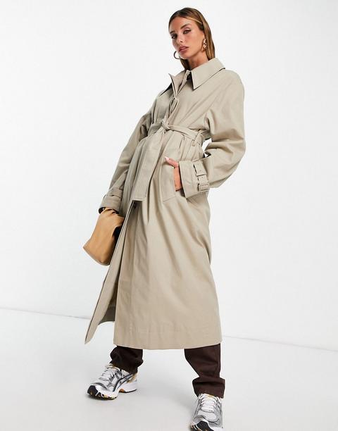 Asos Design Sharp Collar Trench Coat In Stone-neutral