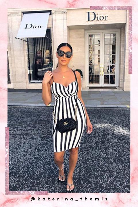 Polly Black & White Striped Bodycon Midi Dress