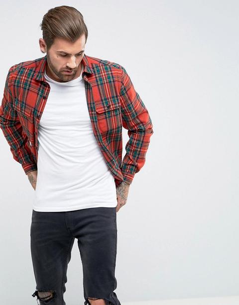 Asos Design Overshirt With Tartan Check In Red - Red