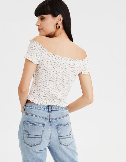 ae smocked off the shoulder top