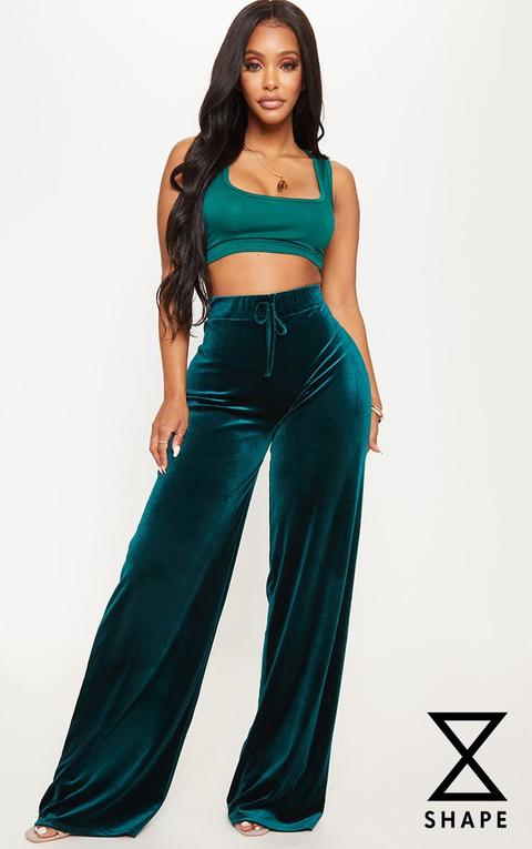 Green velvet wide cheap leg pants