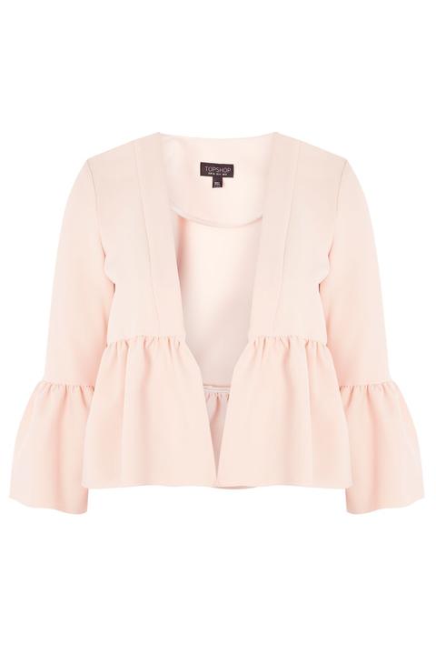 Womens Crop Frill Jacket - Nude, Nude