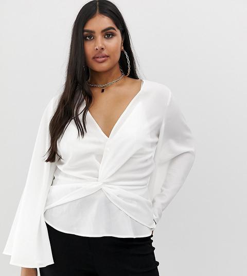 Blusa Tipo Kimono Con Parte Delantera Retorcida En Blanco De Missguided Plus
