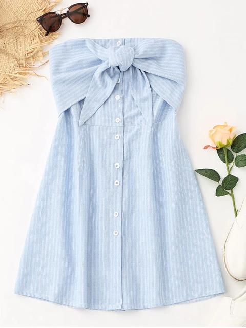 Mini Vestido Tubo Bowknot Rayas