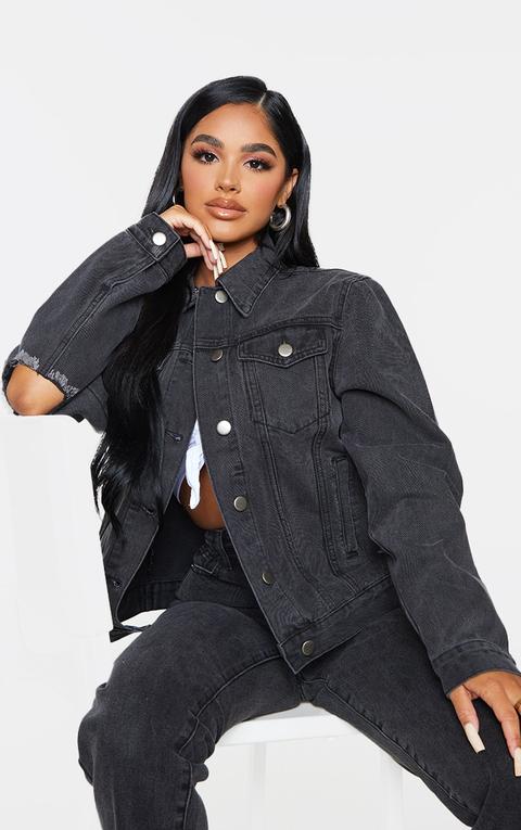 Petite Black Denim Ripped Elbow Jacket