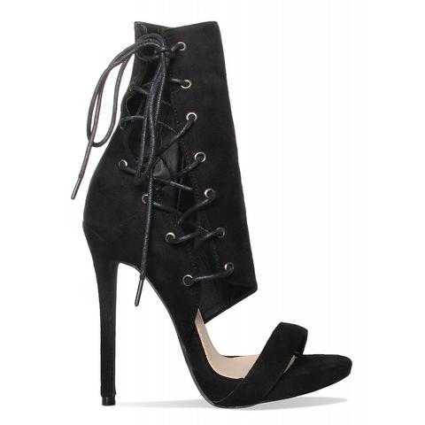 Zika Black Suede Lace Up Heels