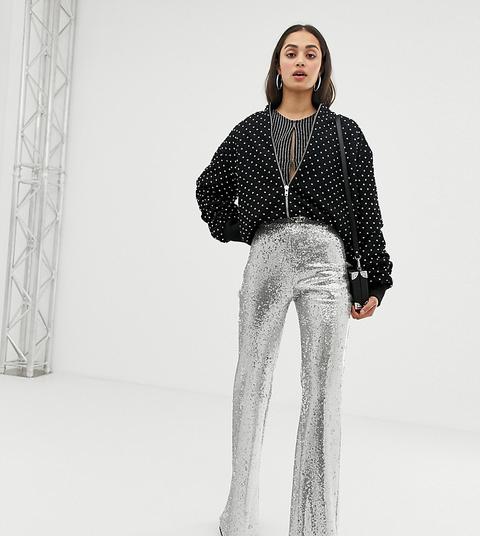 Bershka Sequin Trousers In Silver