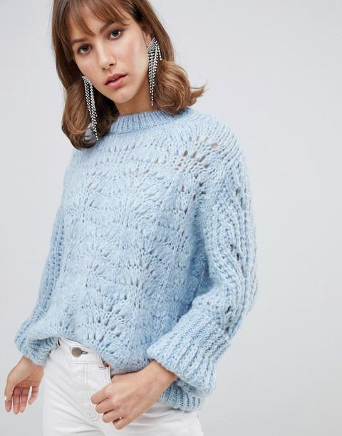 River Island - Maglione Azzurro Con Cuciture - Blu