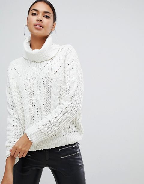 Boohoo - Maglione A Collo Alto Lavorato A Trecce Crema - Crema