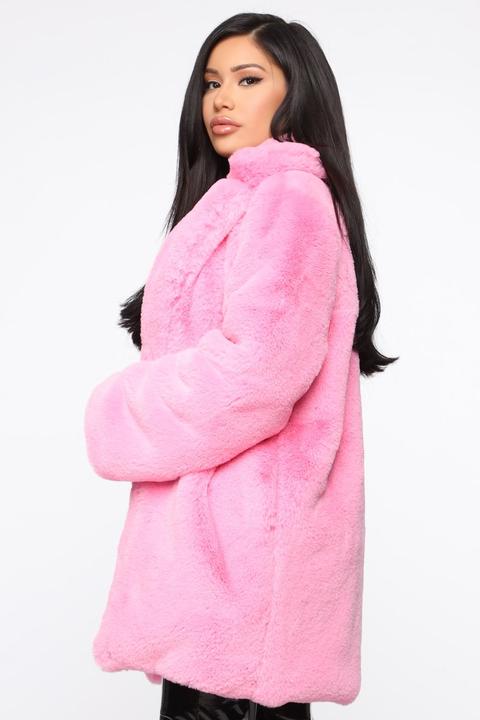 Pink Bubble Coat With Fur Hood 51, Pink Mink Coat With Hood
