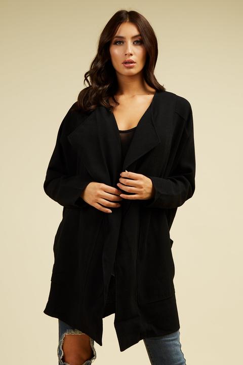 Black Waterfall Crepe Jacket