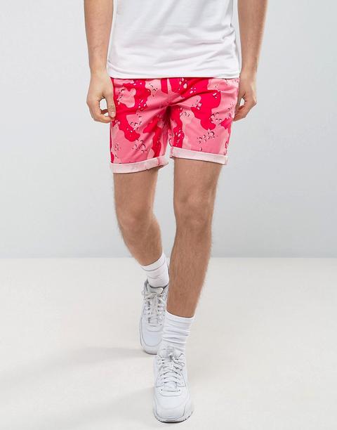 Asos - Chino Molto Corti Slim Rosa Con Stampa Mimetica - Rosa