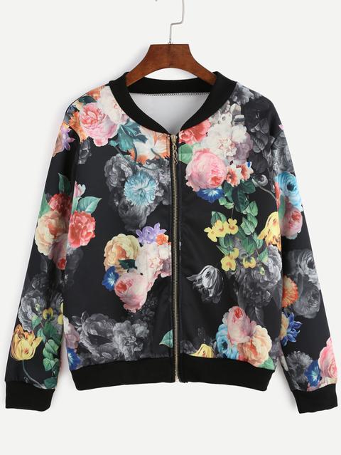 Floral Print Bomber Jacket