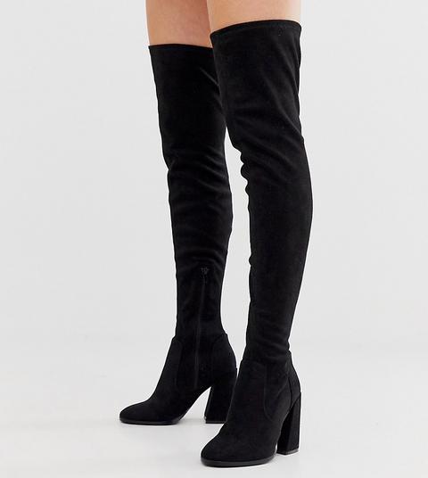 Botas De Tacón Y Pernera Ancha Altas Hasta El Muslo En Negro Korey De Asos Design Wide Fit