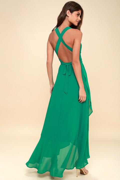 Wrap Of Luxury Green Convertible High-low Maxi Dress