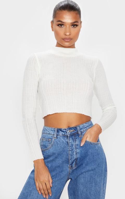 Ivory High Neck Knitted Rib Top