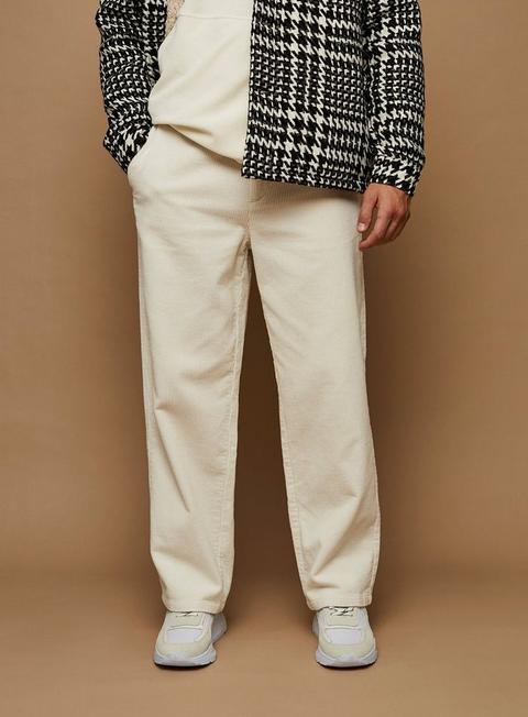 Ecru Wide Leg Corduroy Trousers