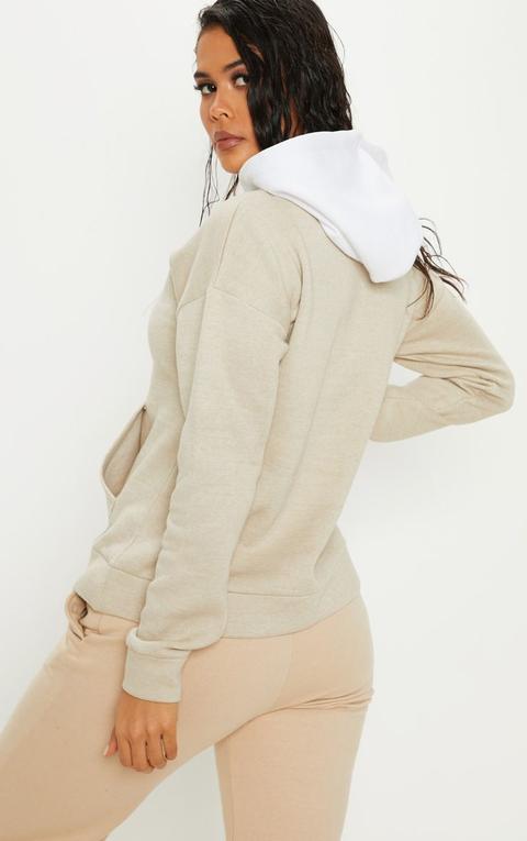 Sand Contrast Detail Oversized Hoodie